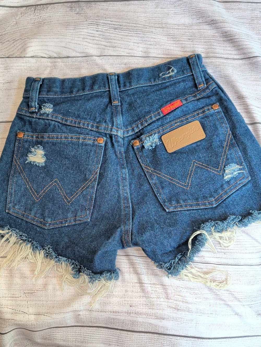 Wrangler Blue Distressed Frayed Hem Jean Shorts